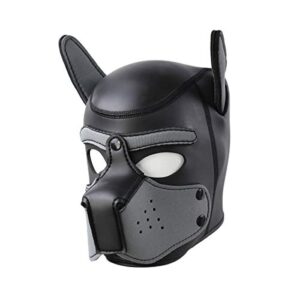 moleney adults neoprene puppy hood mask, removable cosplay dog full face pup hood mask