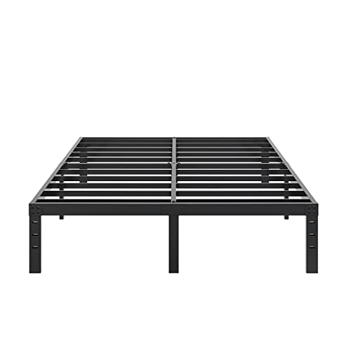 JENLLY Queen Bed Frame 14 Inch Metal Platform Bed Frame with Heavy Duty Steel Slat Support/Noise-Free/No Box Spring Needed/Modern Queen Bed Frame with Storage/Easy Assembly, Black…