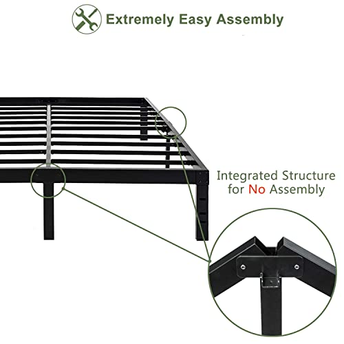 JENLLY Queen Bed Frame 14 Inch Metal Platform Bed Frame with Heavy Duty Steel Slat Support/Noise-Free/No Box Spring Needed/Modern Queen Bed Frame with Storage/Easy Assembly, Black…