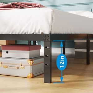 JENLLY Queen Bed Frame 14 Inch Metal Platform Bed Frame with Heavy Duty Steel Slat Support/Noise-Free/No Box Spring Needed/Modern Queen Bed Frame with Storage/Easy Assembly, Black…