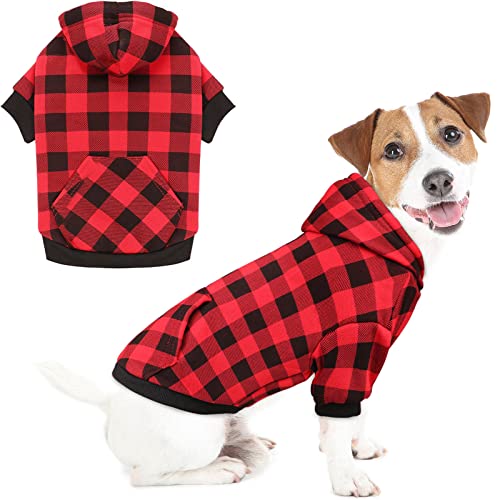 Dog Hoodie Dog Sweater Red Buffalo Plaid Dog Clothes Warm and Soft Breathable Cozy Medium Dog Hoodie Dog Sweaters for Medium Dogs with Pocket(M)