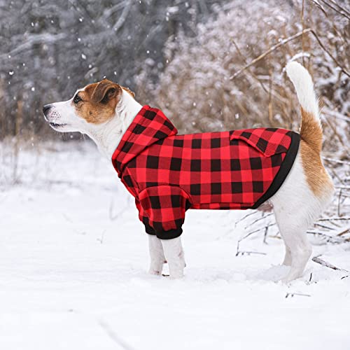Dog Hoodie Dog Sweater Red Buffalo Plaid Dog Clothes Warm and Soft Breathable Cozy Medium Dog Hoodie Dog Sweaters for Medium Dogs with Pocket(M)