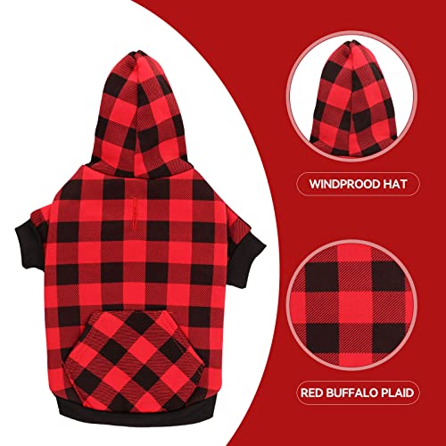 Dog Hoodie Dog Sweater Red Buffalo Plaid Dog Clothes Warm and Soft Breathable Cozy Medium Dog Hoodie Dog Sweaters for Medium Dogs with Pocket(M)