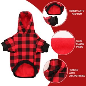 Dog Hoodie Dog Sweater Red Buffalo Plaid Dog Clothes Warm and Soft Breathable Cozy Medium Dog Hoodie Dog Sweaters for Medium Dogs with Pocket(M)