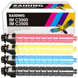 saiding remanufactured toner cartridge replacement for 842251 842252 842253 842254 for ricoh savin lanier im c3000 im c3500 printer (4 pack)