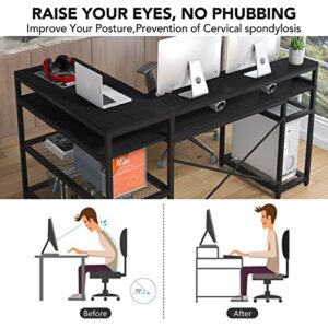 Tribesigns L Shaped Desk with Storage and Monitor Stand, Industrial Home Office Computer Desk with Storage Shelves, 59 Inch Corner Desk with Monitor Shelf(Full Black)