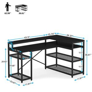 Tribesigns L Shaped Desk with Storage and Monitor Stand, Industrial Home Office Computer Desk with Storage Shelves, 59 Inch Corner Desk with Monitor Shelf(Full Black)