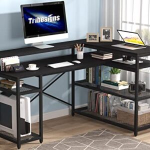 Tribesigns L Shaped Desk with Storage and Monitor Stand, Industrial Home Office Computer Desk with Storage Shelves, 59 Inch Corner Desk with Monitor Shelf(Full Black)