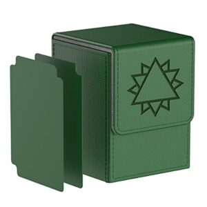 bheddi card deck box compatible with ygo cards, card holder cases with 2 dividers per holder, large size fit 110 cards (hexagram-green)