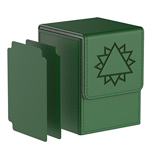 Bheddi Card Deck Box compatible with YGO Cards, Card Holder Cases with 2 Dividers per Holder, Large Size Fit 110 Cards (Hexagram-Green)