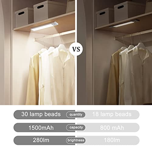 Under Cabinet Lights, Rechargeable Motion Sensor Light Indoor Stick-On Magnetic Battery Operated Lights (1500 mAh),Wireless LED Under Counter Lights Closet Lights for Kitchen Basement Hallway(2 Pack)