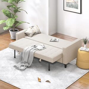 MUZZ 79" Sofa Bed, Linen Fabric Couch Bed, Sleeper Sofa Bed with Movable Backrest Cushion, Sleeper Sofa Couch for Living Room, Apartment, Small Spaces (Beige)