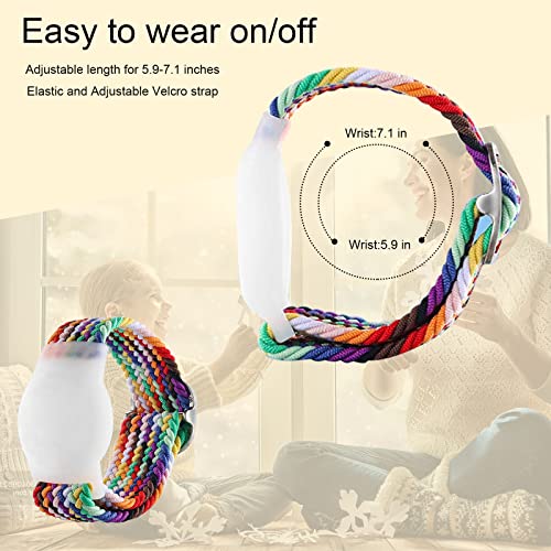 Fhtase AirTag Wristband Kids(2 Pack), Nylon Airtag Bracelet Compatible with Apple Air Tag, Flexible Adjustable Anti Lost Watch Band for Toddler Baby, Boys, and Girls, Elders (Pink&Rainbow)