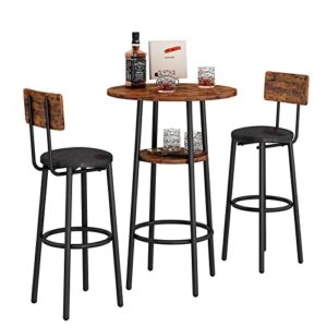 KIVENJAJA 3-Piece Bar Table Set for 2, Small 2-Tier Round Bistro Pub Dining Table & PU Upholstered Stools with Backrest, Counter Height Table and Chairs Set for Kitchen Small Space, Rustic Brown