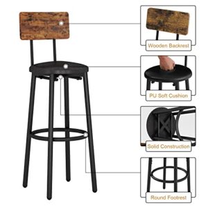 KIVENJAJA 3-Piece Bar Table Set for 2, Small 2-Tier Round Bistro Pub Dining Table & PU Upholstered Stools with Backrest, Counter Height Table and Chairs Set for Kitchen Small Space, Rustic Brown