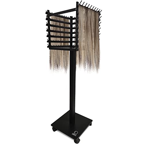 ORA SHOP – Braiding Hair Rack, Hair Extension Holder, Hair Braiding Tools, Hair Product Organizer, Wooden 3-Sided Rack Stand with Large Capacity (210 pegs)