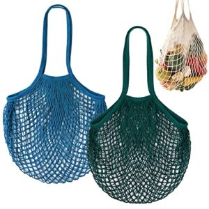 drwssr 2pcs fashion storage mesh bag reusable fruit mesh bag shopping mesh bag pure cotton portable mesh bag eco market bags tote vegetables bag tote basketball bag（blue+green）