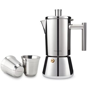 easyworkz diego stovetop espresso maker, bundled with stainless steel espresso cup 2pcs set double wall insulated metal demitasse cups