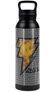 black adam official emblem bolt black 24 oz insulated canteen water bottle, leak resistant, vacuum insulated stainless steel with loop cap