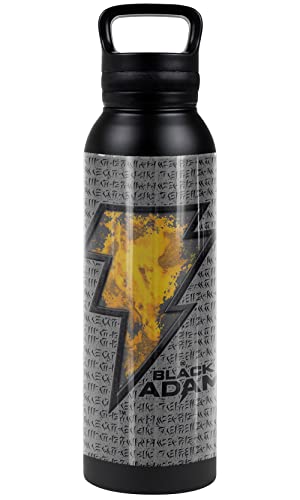 Black Adam OFFICIAL Emblem Bolt Black 24 oz Insulated Canteen Water Bottle, Leak Resistant, Vacuum Insulated Stainless Steel with Loop Cap