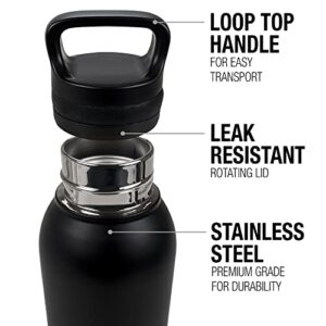 Black Adam OFFICIAL Emblem Bolt Black 24 oz Insulated Canteen Water Bottle, Leak Resistant, Vacuum Insulated Stainless Steel with Loop Cap