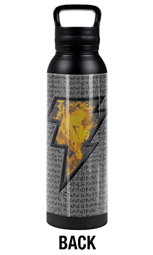 Black Adam OFFICIAL Emblem Bolt Black 24 oz Insulated Canteen Water Bottle, Leak Resistant, Vacuum Insulated Stainless Steel with Loop Cap