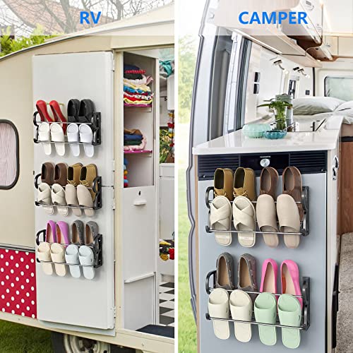 DEYILIAN Rack Holder Organizer 3 Pack, Wall Mounted with Sticky Hanging Mounts for Camper and RV Shoe Storage with Hooks No Drilling