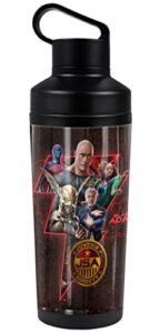 black adam official character bolt 18 oz insulated water bottle, leak resistant, vacuum insulated stainless steel with 2-in-1 loop cap