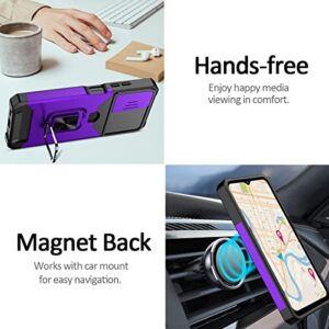 Nvollnoe for Samsung A03S Case with Sliding Camera Cover Heavy Duty Protective Galaxy A03S Case with Card Holder Magnetic Rotate Ring Kickstand Phone Case for Samsung Galaxy A03S(Purple)