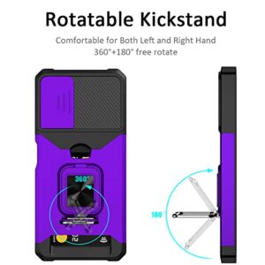 Nvollnoe for Samsung A03S Case with Sliding Camera Cover Heavy Duty Protective Galaxy A03S Case with Card Holder Magnetic Rotate Ring Kickstand Phone Case for Samsung Galaxy A03S(Purple)