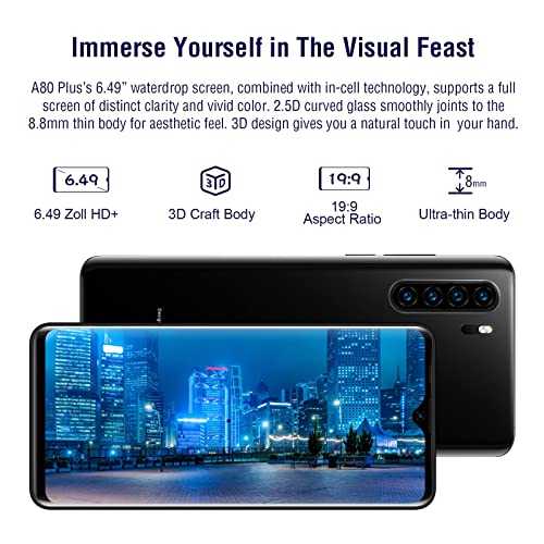 Unlocked Phones, Blackview A80 Plus Unlocked Cell Phones, 4GB+64GB/SD 128GB Expandable Android Phone, 4G Dual SIM Unlocked Smartphone, 6.5"HD Screen+4680mAh Battery,NFC,OTG,Face ID/Fingerprint Unlock