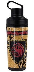 house of the dragon official scale emblem 18 oz insulated water bottle, leak resistant, vacuum insulated stainless steel with 2-in-1 loop cap