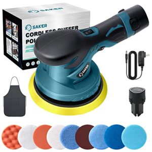 saker mini cordless buffer polisher - 6 inch portable polishing machine kit for car detailing, with 1pc 12v 2000mah rechargeable battery, extra 10 pcs attachments