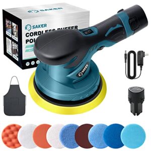 Saker Mini Cordless Buffer Polisher - 6 Inch Portable Polishing Machine Kit for Car Detailing, with 1PC 12V 2000mAh Rechargeable Battery, Extra 10 PCS Attachments