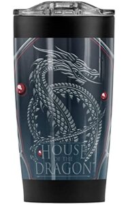 logovision house of the dragon official silver dragon stainless steel 20 oz travel tumbler, vacuum insulated & double wall with leakproof sliding lid