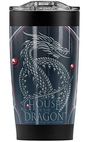 Logovision House of The Dragon OFFICIAL Silver Dragon Stainless Steel 20 oz Travel Tumbler, Vacuum Insulated & Double Wall with Leakproof Sliding Lid