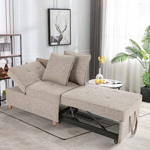 SEJOV Sofa Bed Chair 4-in-1 Convertible Chair Bed, 3-Seat Linen Fabric loveseat Sofa with 2 Throw Pillow, Single Recliner for Small Space with 5 Adjustable Backrest