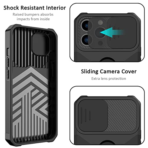 Nvollnoe for iPhone 13 Pro Max Case with Sliding Camera Cover and Card Holder Heavy Duty Protective iPhone 13 Pro Max Case with Ring Magnetic Kickstand Phone Case for iPhone 13 Pro Max(Black)