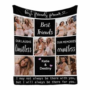 interestprint friendship blankets photo collage gift, custom best friend forever blanket for women gifts for besties, blanket for bff birthday christmas thanksgiving 50 x 60 inches