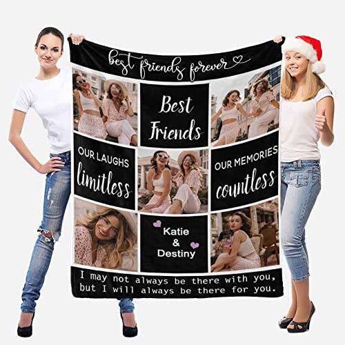 InterestPrint Friendship Blankets Photo Collage Gift, Custom Best Friend Forever Blanket for Women Gifts for Besties, Blanket for BFF Birthday Christmas Thanksgiving 50 x 60 Inches