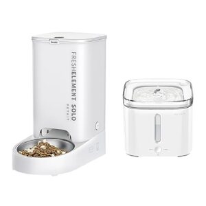 petkit fresh element solo automatic pet feeder+eversweet 2s cat dog water fountain, white cat food dispenser with 2l water drinking fountain