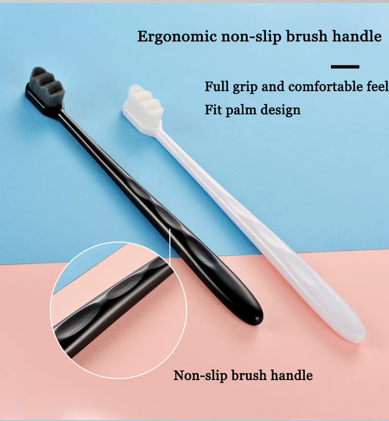 lkujiop Nordic-Inspired Premium Nano Toothbrush, Adult Extra Soft Toothbrush with 20000 Soft Bristles, Micro Nano Toothbrushes for Protect Sensitive Gums and Teeth (Black+White-Flat Head)