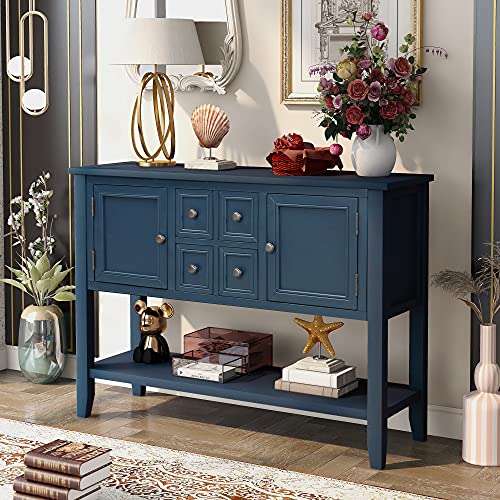 Merax (Light Navy Modern Wood Buffet Sideboard with Drawers and Bottom Shelf Console Table for Living Dinning Room Kitchen, Type 1