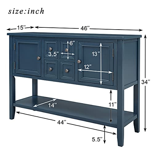 Merax (Light Navy Modern Wood Buffet Sideboard with Drawers and Bottom Shelf Console Table for Living Dinning Room Kitchen, Type 1