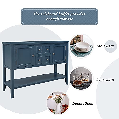 Merax (Light Navy Modern Wood Buffet Sideboard with Drawers and Bottom Shelf Console Table for Living Dinning Room Kitchen, Type 1