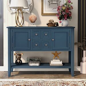 Merax (Light Navy Modern Wood Buffet Sideboard with Drawers and Bottom Shelf Console Table for Living Dinning Room Kitchen, Type 1