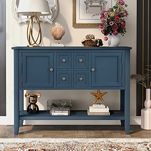 Merax (Light Navy Modern Wood Buffet Sideboard with Drawers and Bottom Shelf Console Table for Living Dinning Room Kitchen, Type 1