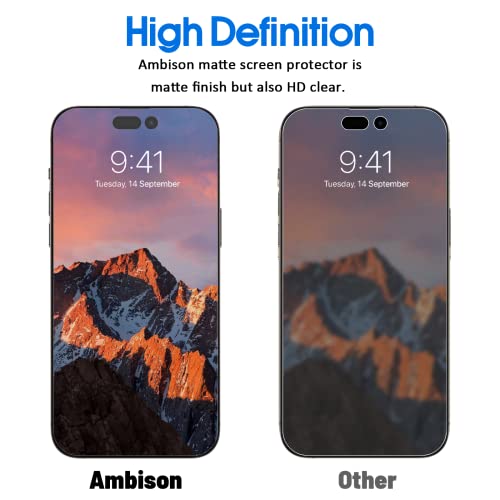 Ambison [2 Pack Matte Glass Screen Protector Compatible for iPhone 14 Pro Max, Dynamic Island Compatible/Anti-Glare [No Bubbles] Install Frame/Smooth as Silk, iPhone 14 Pro Max 6.7inch 2022