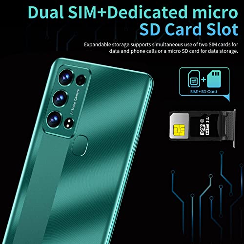 CUEI 5G Unlocked Smartphone for Android 12, 6GB 128GB Dual SIM Unlocked Cell Phone, 6.5in IPS HD Screen Unlocked Android Smartphone, 12MP 16MP Camera, 10 Hours Talking, Face Recognition(Green)