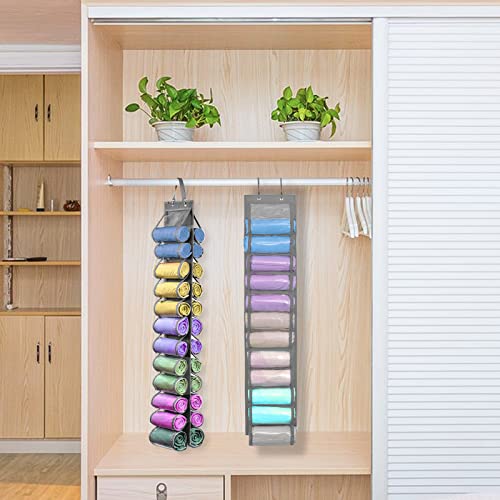 2 Pack Legging Hanging Storage Organizer, HUNTALG Yoga Leggings Space Saving Bag Storage Hanger with 24 Compartment, Foldable Clothes Closets Roll Holder for T-Shirt, Towel, Legging, Jean (Gray)